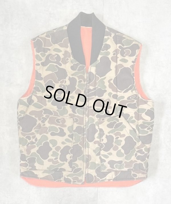 画像1: 80'S UNKNOWN リバーシブル 中綿入りベスト ダックハンターカモ/オレンジ (VINTAGE)