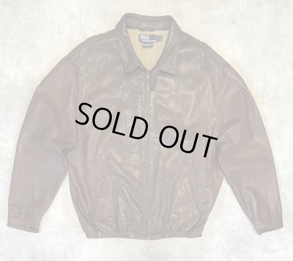 画像1: 90'S RALPH LAUREN チンスト付き 裏地付き レザー ドリズラージャケット ブラウン (VINTAGE)