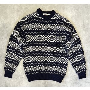 画像: 80'S ORVIS クルーネック フィッシャーマンセーター ネイビー/ホワイト イギリス製 (VINTAGE) 