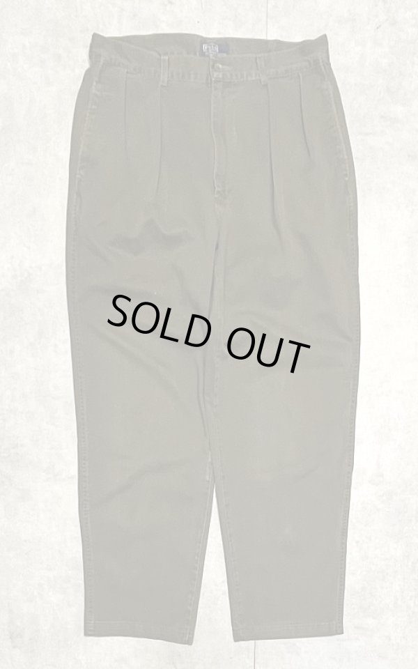 画像1: 90'S RALPH LAUREN "ボックスロゴ" ツープリーツ チノパンツ オリーブ USA製 (VINTAGE)