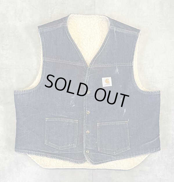 画像1: 80'S CARHARTT 裏地ボア デニムベスト インディゴ USA製 (VINTAGE)