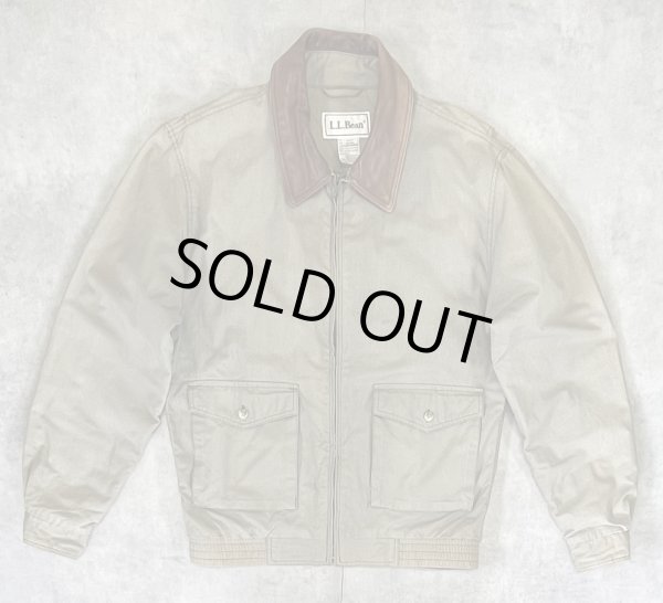 画像1: 90'S LL Bean 襟レザー 裏地キルティング ドリズラージャケット カーキ (VINTAGE)
