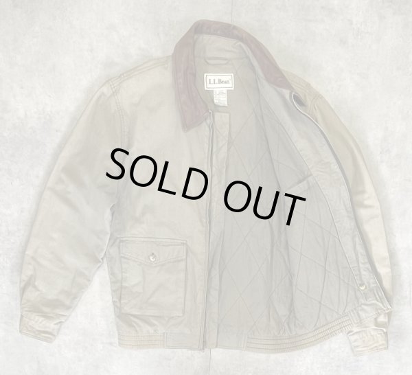 画像3: 90'S LL Bean 襟レザー 裏地キルティング ドリズラージャケット カーキ (VINTAGE)