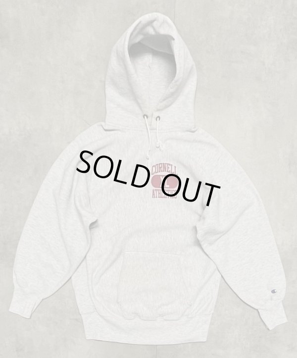 画像1: 90'S CHAMPION "CORNELL ATHLETICS" 刺繍タグ リバースウィーブ パーカー グレー USA製 (VINTAGE)