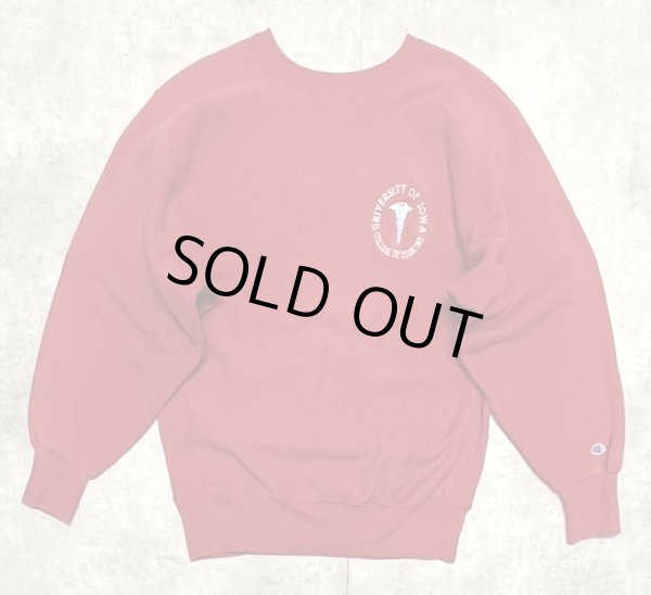 画像1: 90'S CHAMPION "UNIVERSITY OF IOWA" 刺繍タグ リバースウィーブ レッド USA製 (VINTAGE)