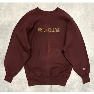 画像: 90'S CHAMPION "BOSTON COLLEGE" 刺繍タグ リバースウィーブ ダークバーガンディ メキシコ製 (VINTAGE)