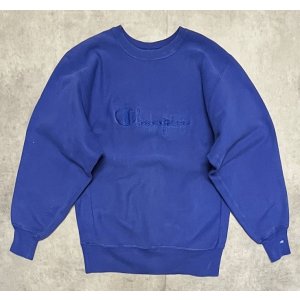 画像: 90'S CHAMPION 刺繍タグ 筆記体ロゴ同色刺繍 リバースウィーブ ブルー USA製 (VINTAGE)