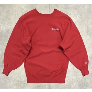画像: 90'S CHAMPION "WISCONSIN" 刺繍タグ リバースウィーブ レッド USA製 (VINTAGE)