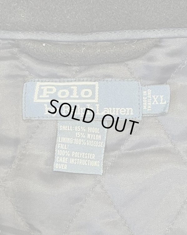 画像2: 90'S RALPH LAUREN 裏地キルティング レザーエルボーパッチ ウール スポーツジャケット ダークネイビー (VINTAGE)