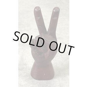 画像: ウッドカービング ピースサイン ハンドサイン オーナメント オブジェ 手彫り 置物 (VINTAGE)