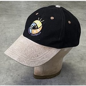 画像: IPSWITCH AUSTRALIA 6パネル レザー/コットン ツートンカラー ベースボールキャップ ブラック/ベージュ (USED)