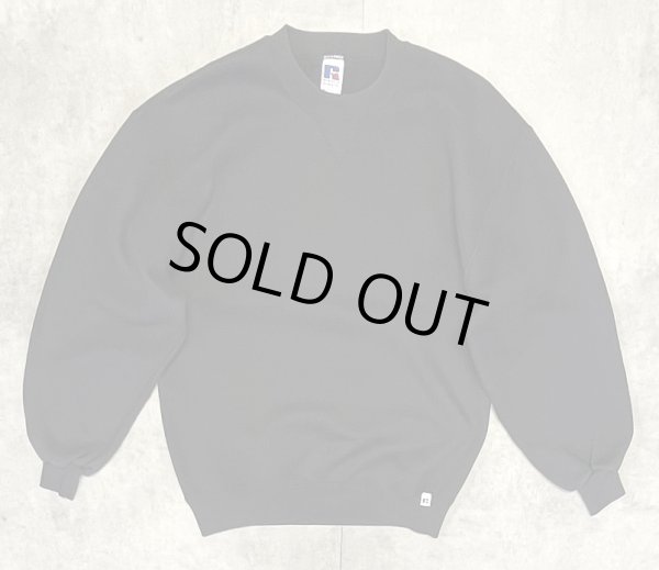 画像1: 90'S RUSSELL ATHLETIC 前Vガゼット付き クルーネック スウェットシャツ ブラック USA製 (VINTAGE)