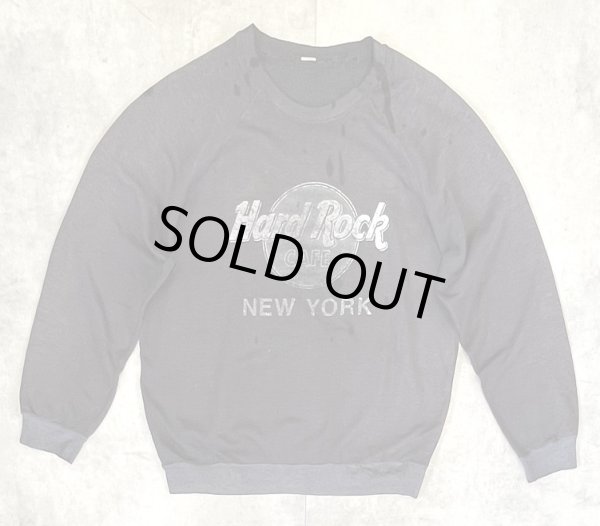 画像1: 90'S HARD ROCK CAFE NEW YORK ラグランスリーブ スウェットシャツ フェードブラック (VINTAGE)