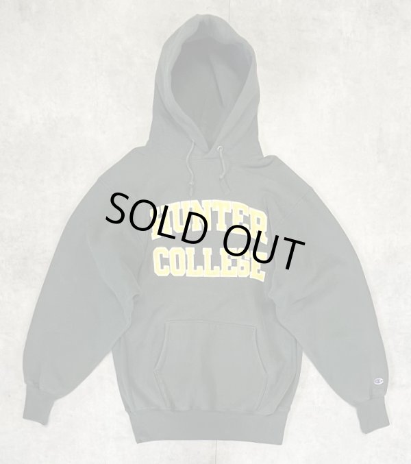 画像1: 90'S CHAMPION "HUNTER COLLEGE" 刺繍タグ リバースウィーブ パーカー グリーン USA製 (VINTAGE)