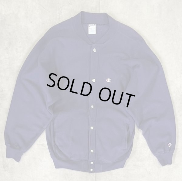 画像1: 90'S CHAMPION 刺繍タグ リバースウィーブ スナップボタン カーディガン ネイビー USA製 (VINTAGE)