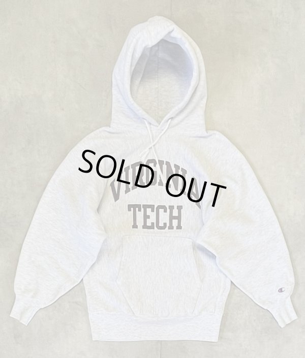 画像1: 90'S CHAMPION "VIRGINIA TECH" 刺繍タグ リバースウィーブ パーカー ヘザーグレー USA製 (VINTAGE)