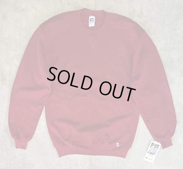 画像1: 90'S RUSSELL ATHLETIC 前Vガゼット付き クルーネック スウェットシャツ バーガンディ USA製 (DEADSTOCK)