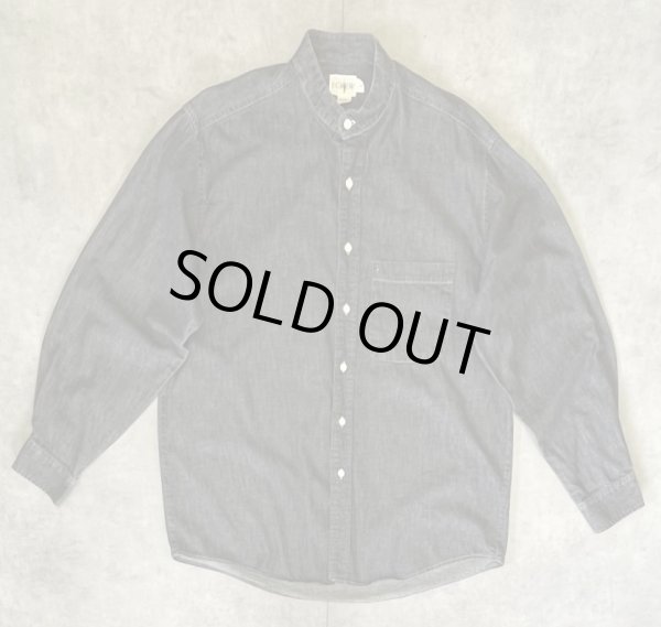 画像1: 90'S J.CREW 旧タグ ブラックシャンブレー バンドカラーシャツ ブラック (VINTAGE)