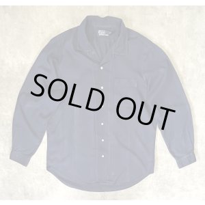 画像: 90'S RALPH LAUREN シルク/コットン/リネン ヘリンボーン オープンカラーシャツ ネイビー (VINTAGE)