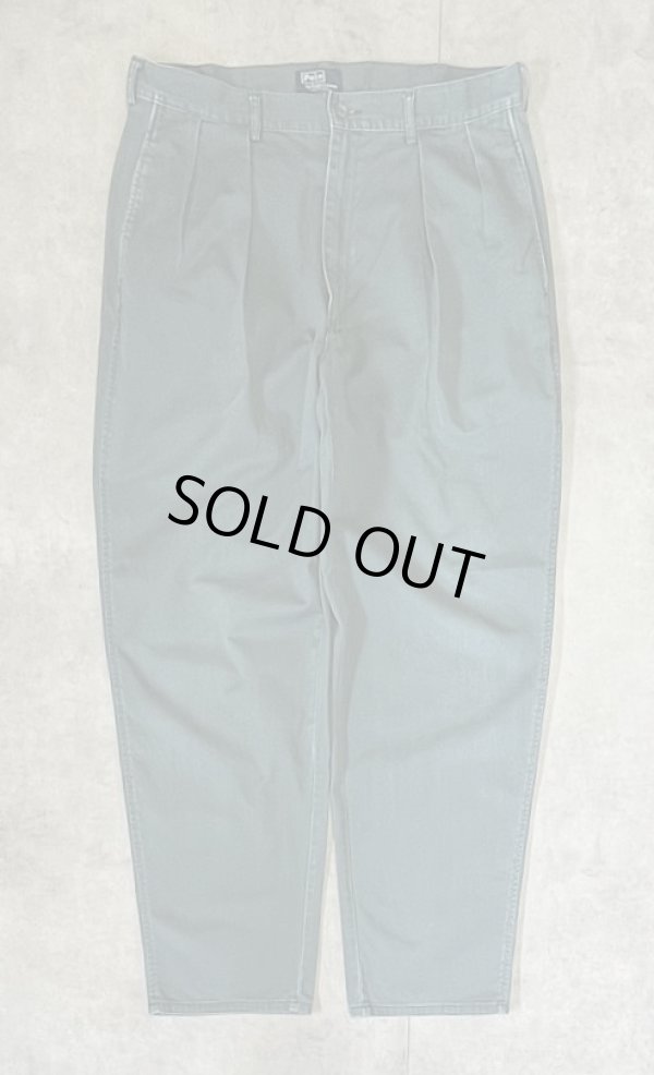 画像1: 90'S RALPH LAUREN "クレストロゴ" ツープリーツ チノパンツ グリーン USA製 (VINTAGE)