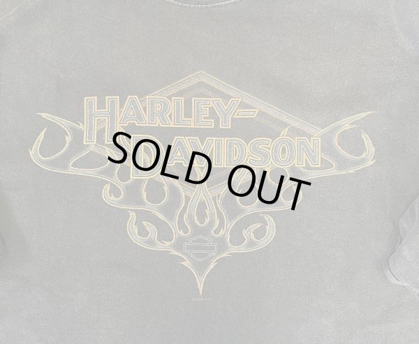 画像3: 00'S HARLEY DAVIDSON 両面プリント 袖フレイム 長袖 Tシャツ フェードブラック USA製 (VINTAGE)