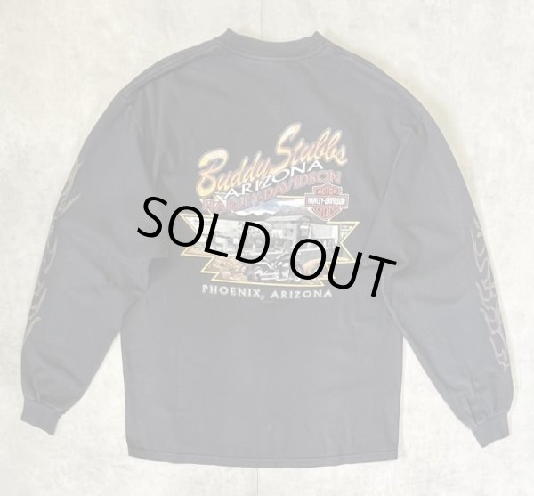 画像6: 00'S HARLEY DAVIDSON 両面プリント 袖フレイム 長袖 Tシャツ フェードブラック USA製 (VINTAGE)