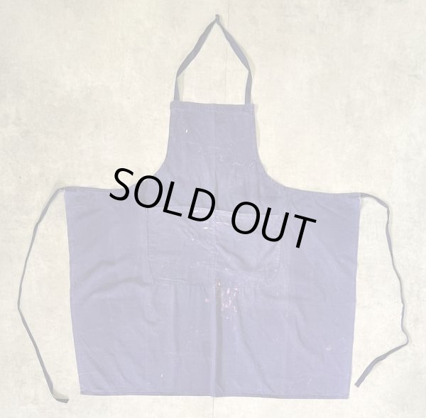 画像1: ユーロヴィンテージ コットンツイル ポケット付き エプロン ナス紺 (VINTAGE)