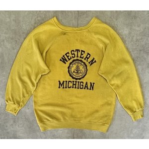 画像: 80'S CHAMPION トリコタグ フロッキープリント ラグランスリーブ スウェット マスタード USA製 (VINTAGE)