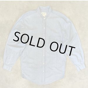 画像: 90'S EDDIE BAUER 白タグ シャンブレー バンドカラーシャツ ブルー (VINTAGE)