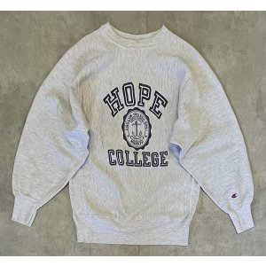 画像: 90'S CHAMPION "HOPE COLLEGE" 刺繍タグ 染み込み三段プリント リバースウィーブ グレー メキシコ製 (VINTAGE)