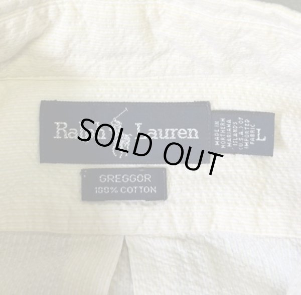 画像2: 90'S RALPH LAUREN "GREGGOR" シアサッカー 三点留めボタンダウン ボックスシャツ ライトイエロー (VINTAGE)