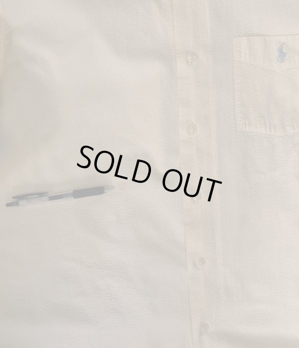 画像4: 90'S RALPH LAUREN "GREGGOR" シアサッカー 三点留めボタンダウン ボックスシャツ ライトイエロー (VINTAGE)