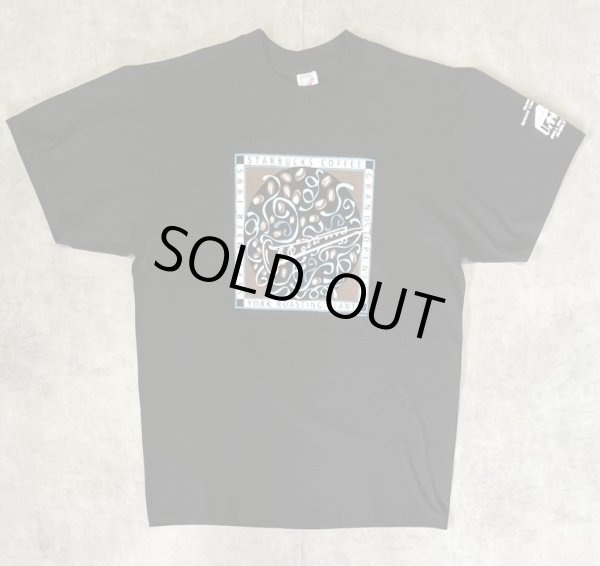画像1: 90'S STARBUCKS COFFEE 両面＆左袖プリント 半袖 Tシャツ ブラック USA製 (DEADSTOCK)