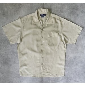 画像: 90'S RALPH LAUREN レーヨン/リネン 片側フラップ付きポケット 半袖 オープンカラーシャツ ライトカーキ (VINTAGE)