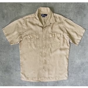 画像: 90'S RALPH LAUREN リネン フラップ付きポケット 半袖 オープンカラーシャツ ベージュ (VINTAGE)