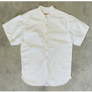 画像: 90'S EDDIE BAUER 白タグ オックスフォード マチ付き 半袖 バンドカラーシャツ ホワイト (VINTAGE)