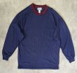 画像1: 00'S JOCKEY クロスネック ポケット付き 長袖 Tシャツ ネイビー/ワインレッド (VINTAGE)