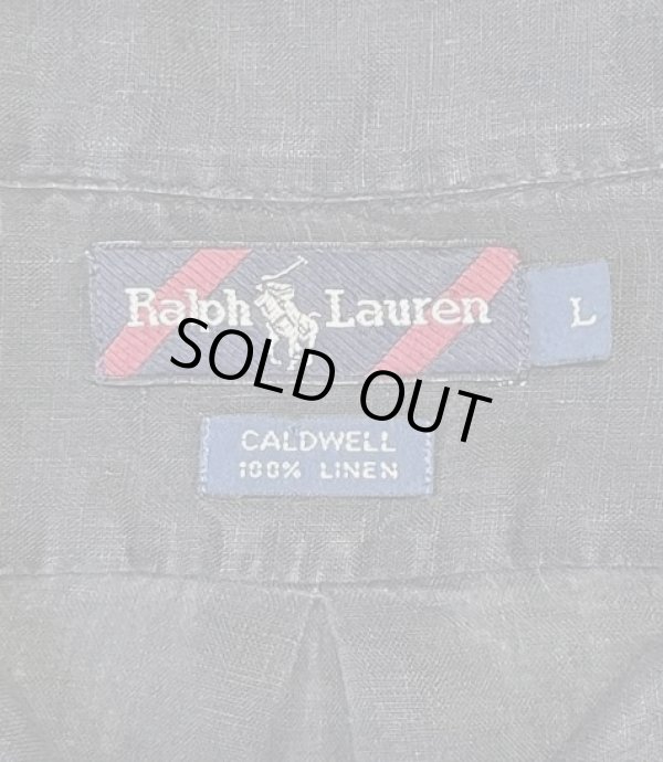 画像2: 90'S RALPH LAUREN "CALDWELL" ロゴ無し無地 リネン オープンカラーシャツ ブラック (VINTAGE)