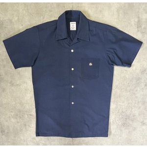 画像: 70'S MANHATTAN 半袖 オープンカラーシャツ ネイビー (VINTAGE)