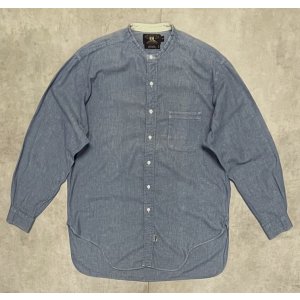 画像: 90'S RRL 初期 三ツ星タグ シャンブレー マチ付き バンドカラーシャツ ブルー (VINTAGE)