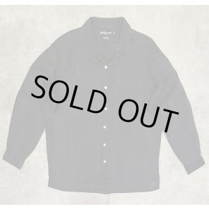 画像: 90'S RALPH LAUREN "CALDWELL" ロゴ無し無地 リネン オープンカラーシャツ ブラック (VINTAGE)