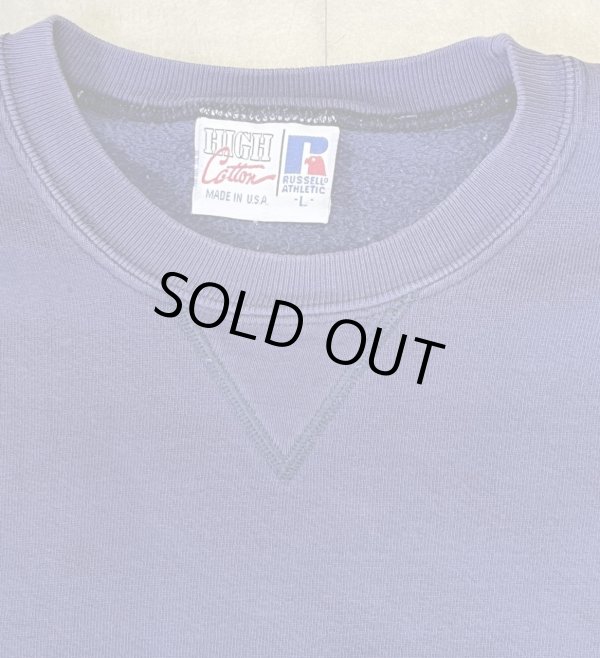 画像3: 90'S RUSSELL ATHLETIC "HIGH COTTON" 前V&脇の下ガゼット付き クルーネック スウェットシャツ ナス紺 USA製 (VINTAGE)