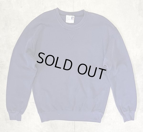 画像1: 90'S RUSSELL ATHLETIC "HIGH COTTON" 前V&脇の下ガゼット付き クルーネック スウェットシャツ ナス紺 USA製 (VINTAGE)