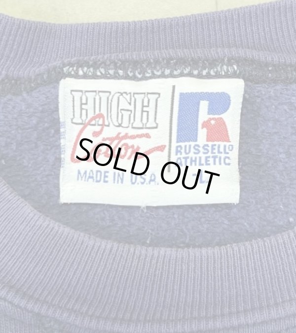 画像2: 90'S RUSSELL ATHLETIC "HIGH COTTON" 前V&脇の下ガゼット付き クルーネック スウェットシャツ ナス紺 USA製 (VINTAGE)