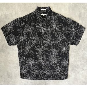 画像: 90'S PERRY ELLIS シルク/リネン 半袖 シャツ ブラック/ホワイト 総柄 (VINTAGE)