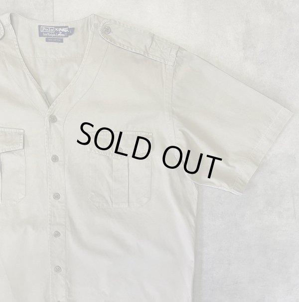 画像3: 90'S RALPH LAUREN ノーカラー Vネック 半袖 サファリシャツ ベージュ (VINTAGE)
