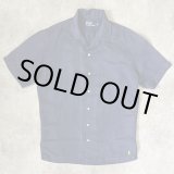 画像: 90'S RALPH LAUREN シルク/リネン 裾ロゴ 半袖 オープンカラーシャツ ネイビー (VINTAGE)