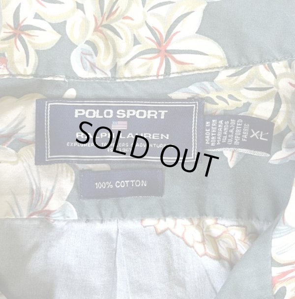 画像2: 90'S RALPH LAUREN "POLO SPORT" コットン 半袖 オープンカラーシャツ オリーブ/花柄 (VINTAGE)