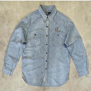 画像: 90'S RALPH LAUREN 猫目メタルボタン チンスト＆マチ付き シャンブレーシャツ ブルー (VINTAGE)