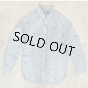 画像: 90'S RALPH LAUREN 猫目メタルボタン チンスト＆マチ付き シャンブレーシャツ ブルー (VINTAGE)